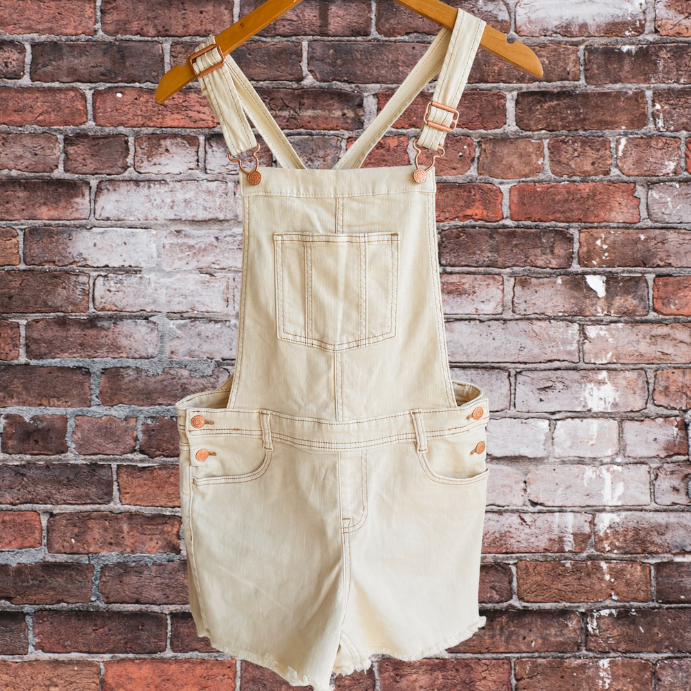 Cat and Jack Cream Colored Denim Overall Shorts Size XL 14/16